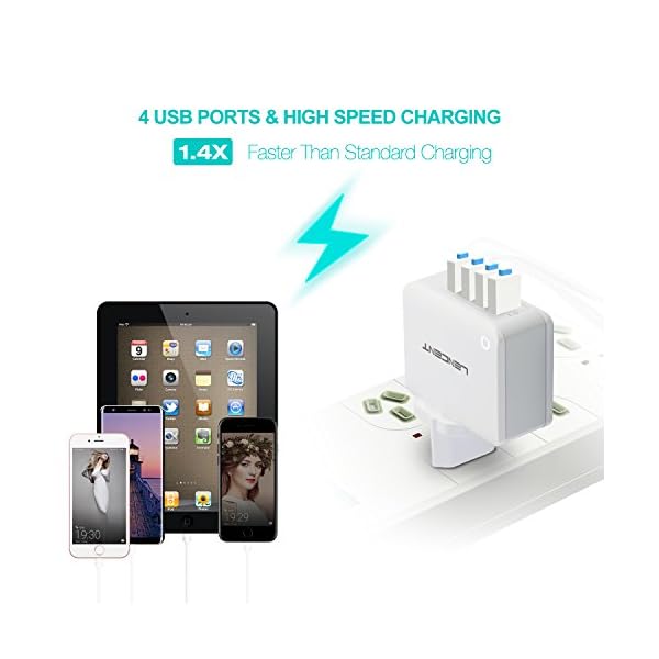 Cargador USB Multipuerto, LENCENT Ladron Enchufes, 4.4A 5V Adaptador para Viaje, Adaptadores de Enchufe Universal inglés/eeuu/EU/AUS para iPad, iPhone, Samsung Teléfonos Inteligentes - Imagen 3