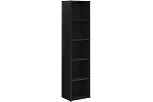 Panana Wooden Cube Bookcase - 2/3/4/5/6 Tier Display Unit Tall Narrow Bookshelf for Office, Living Room, Bedroom Furniture (Black, 5-Tier)