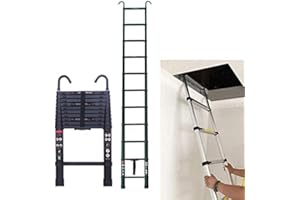 AUTOBABA Aluminum Telescopic Attic Ladder - 3.2M x 10.5FT, Portable Extension Ladder with Detachable Hook, Safety Design, EN131, Max Capacity 150KG