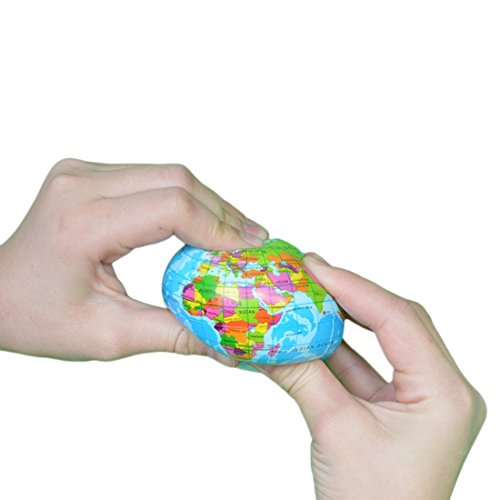 Squeezable Stress Ball 12 Pack - Tension Relief Activity Balls Set of 12 - Pressure Relieving Health Balls - Therapeutic Relaxing Squeeze Ball Pack of 12 Globe Pattern Balls