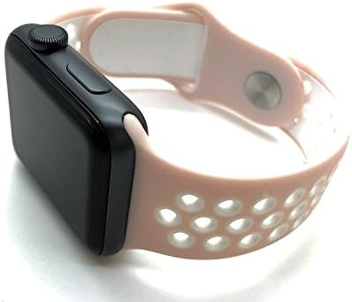 High Quality Replacement Silicone Sports Strap 38mm/42mm For Smart Watch Series 1/2/3 Size M/L (38mm, Baby Pink &amp; White)