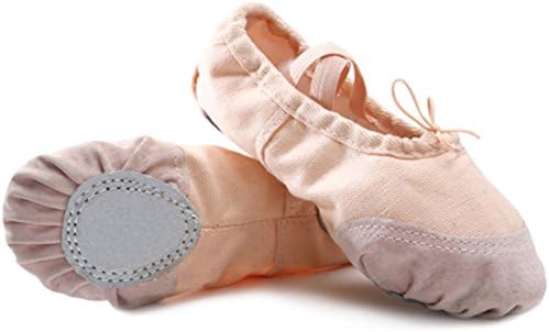 Eastlion Soft Canvas Ballet Dance Flat Shoes Dancing Slippers Gymnastic Shoes Ballet Flats For Girls Practice,Apricot 27