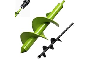 LYFETC 2 Pack Garden Auger Drill Bit Set, 80x300mm & 40x220mm, Green Coated Steel, Spiral, Hex Shank, Ideal for Planting, Post Holes, Mixing Soil & Fertilizers