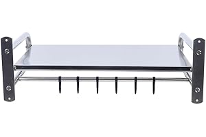 BIUSGIYENY Edelstahl Mikrowellenhalter Halterung Wand Mikrowellenständer Mikrowellenhalterung Küchen Regal Mit 6 Haken Geeignet Für Die Meisten Haushalte