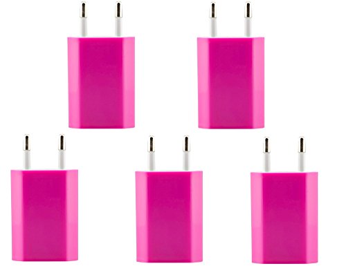 Original 5x iProtect® USB Netzteil Slim Charger für alle Kabel mit USB Anschluss in pink