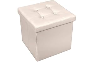 INTRECCI Pouf Contenitore, Puffo per Sedersi, Pouf Poggiapiedi, in Ecopelle, Quadrato, 38x38x38 cm, Imbottito, Versatile, Facile da Pulire. Colore: Crema