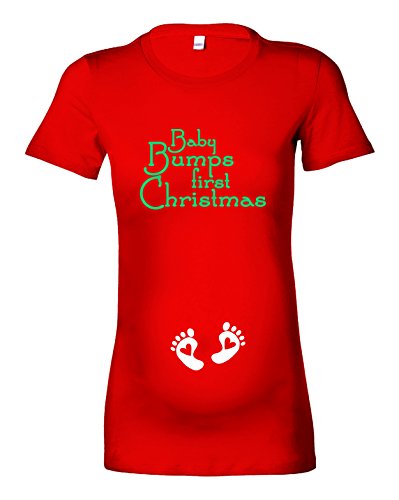 Women's Festive Maternity 'Baby Bumps First Christmas' T-Shirt (M - 10/12, Red - Green & White Print)