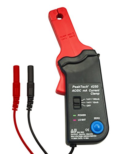 PeakTech Pinza amperimétrica como adaptador hasta 60 A AC/DC para multímetro - 10 mA/MV o 100 mA/MV conmutable - Apto hasta max. 20 kHz, 1 pieza, P 4250