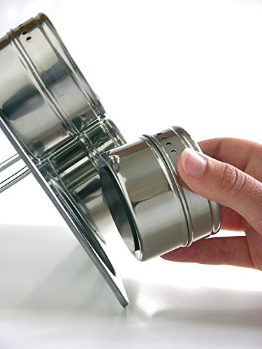 Edelstahl-Gewürzgläser, 6-teilig Magnetischer Würze-Topf mit Trestle & Rotating Transparent Deckel von Xuanlan (rund, silber) - 9