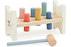 Just bee kids Wooden Hammer Bench | Toys For 1 Year Old Boys, Girls | Plastic-Free | Soft Pastel Colours | Smooth Edges | Pounding Bench with Pegs and Mallet | 1st Birthday Gifts