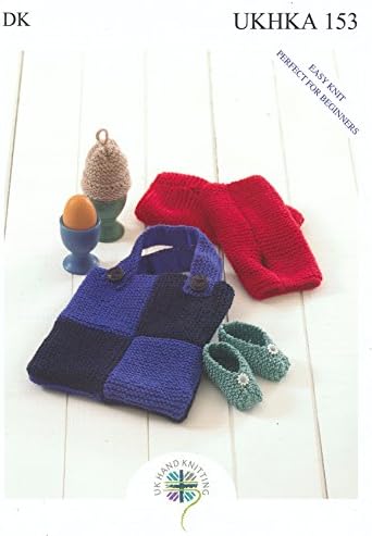 Double Knitting DK Pattern for Easy Knit Baby Shoes Egg Cosy Wrist Warmers & Bag (UKHKA 153)