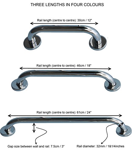 Haltegriff und Sicherheit aus Stahl mit Fixierpunkte unsichtbar, weiß, 30 cm de long - 3
