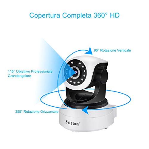 Sricam Telecamera di Sorveglianza 720P Wireless, Obiettivi Ruotabile, Audio Bidirezionale, ModalitÃ  Notturna a Infrarossi, Controllo Remoto, Compatibile con iOS e Android e PC
