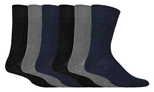 IOMI - 6 pares hombre sin elasticos diabeticos calcetines para la circulacion, Black/Navy/Grey, 39-45 eur