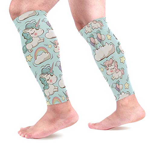 EZIOLY Cartoon Rainbow Unicorn Star Sports Calf Compression Sleeves Leg Compression Socks Calf Guard for Running, Cycling, Maternity, Travel, Nurses
