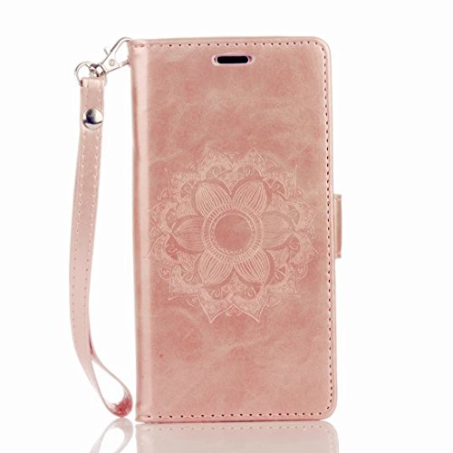 MUTOUREN Portemonnaie Handyhülle für Huawei P9 Lite Bookstyle Gürtelhändytasche Brieftasche PU Leder Wallet Case Cover Schutzhülle Hülle Etui mit Standfunktion Magnetverschluß Card Slots Kratzfeste Anti-scratch Premium Ledertasche Gepresste Blumen Indische Sonne Mandala Rosegold + Bleistift Touch Pen - 2