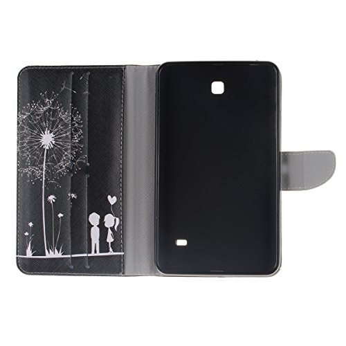 HB-Int 3 in 1 PU Leder Hülle für Samsung Galaxy Tab 4 SM-T230 T231 T235 7.0″ Brieftasche Etui Schwarz Stand Funktion Flip Wallet Case Kartenfächer Book Style Cover Romantische Pusteblume Multifunction Modicsh Holder Tablet Schutzhülle Magnetverschluss Dünn Slim Bumper Zubehör mit Stylus Pen und Staub Stecker - 7