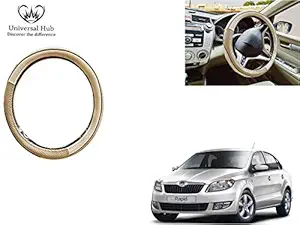 Universal Hub Car Steering Wheel Cover (Diamond Plus Beige Crock) for Skoda Rapid