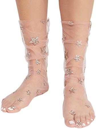 Women Fishnet Socks, LILICAT Lady Girls Fashion Glitter Little Star Soft Mesh Sock Transparent Elastic Sheer Ankle Sock