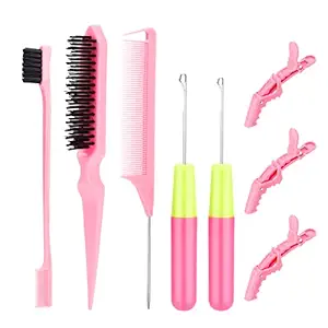 Dreadlock Extensions Tools with 2pcs Latch Hook, 1pcs Edge Brush, 1pcs Bristle Hair Brush, 1pcs Rat Tail Comb, 3pcs Gator Clips