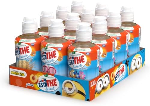 Estathé Deteinato Pesca - The Freddo Deteinato con Vero Infuso di Foglie di The e Succo di Pesca, Bevanda Analcolica Senza Glutine, 12 Bottiglie da 250 ml