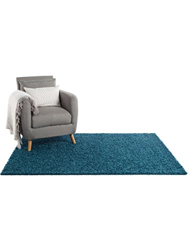 benuta Shaggy Hochflor Teppich Swirls Blau 80x150 cm | Langflor Teppich für Schlafzimmer und Wohnzimmer