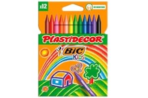BIC Kids Plastidecor - Ceras para colorear, antimanchas para actividades creativas en casa y el colegio, Blíster de 12 Unidades (Paquete de 1), Colores surtidos, Clásico