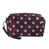 Sweet Cosmetic/Make-Up/Organizer Bag Pouch Zipper Hand Case Polka Dots (Brown Pink)