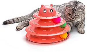 Royale Cat Pet Interactive Fun Roller Exerciser 3 Level Cat Teaser Ball Toy with 3 Colorful Balls(Pink)
