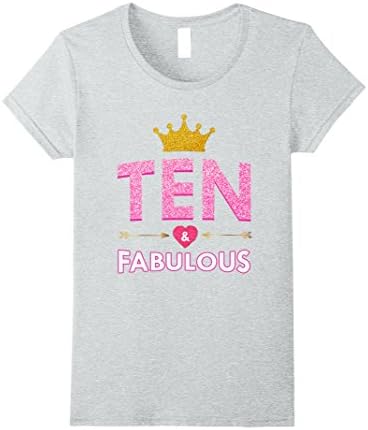 Pink 10th Birthday T-Shirt For Girls Princess Crown Ten Gift Female Small Heather Grey