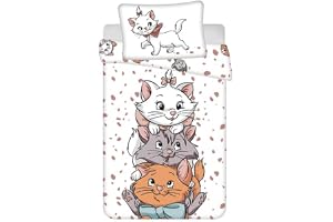 Disney Aristocats Babysängkläder, barnsängkläder, Marie & kattvänner, kattmotiv, täcke 100 x 135 cm + kudde 40 x 60 cm, 100%