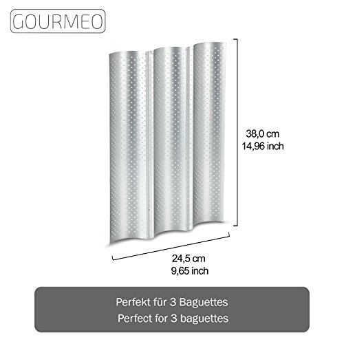GOURMEO Baguette-Backblech / Baguetteform / Baguetteblech 38,5 x 28 cm für 3 Baguettes mit Antihaftbeschichtung in Silbergrau – mit 2 Jahren Zufriedenheitsgarantie - 3