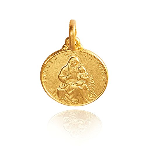 Heilige Anna, Schutzpatronin von Ehen, Müttern und von Witwen. Anhänger, Gold Medaillon 14K Gelb Gold. 2.1 Gramm. Durchmesser der Medaille: 14 mm