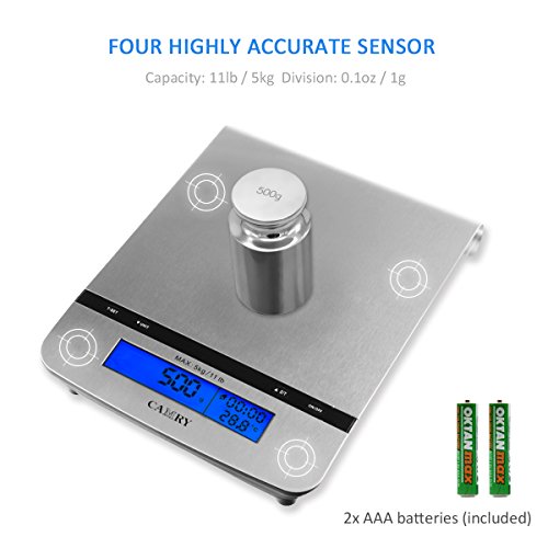 Camry Digitale Multifunktionsküchenwaage mit Thermometer, Wecker und Echtzeituhr, Edelstahl, Kapazität bis zu 5 kg, zum Verstauen aufhängbar, EK8450, 23.5×3.5x17cm - 4
