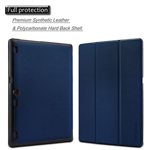 Infiland Lenovo Tab 2 A10-70 / Tab 2 A10-70L / Tab 2 A10-70F / Tab 2 A10-30F / Tab 2 A10-30L / Tab 3 10 Business/ Tab3 10 Plus Hülle Case, Ultra Dünn Tri-Fold Smart-Muschel PU Leder Schutzhülle für Lenovo Tab 2 A10-70 / Tab 2 A10-30 / Tab 3 10 Business/ Tab3 10 Plus 10,1 Zoll Tablet (mit Auto Schlaf / Wach Funktion)(Dunkleblau) - 2