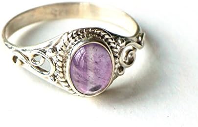 Shanya Sterling Silver Ethnic Ring Amethyst, made of Solid Silver and genuine Amethyst, each ring is individually handcrafted. The stone size is 6 X 8 mm. Design HSCAM. UK Size K