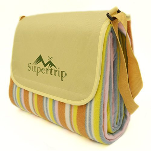 Supertrip Extra Large Picknickdecke wasserdichte sanddichte Fleece Picknickdecken Campingdecken Stranddecke mit Tragegurt Farbe Orange Streifen - 9