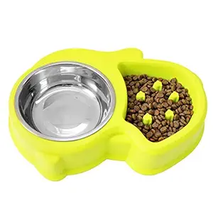 Slow Feed Anti-Choke Pet Bowl Feeder with Stainless Steel Metal Dog Water Bowl - Prevents Pets Eating Quickly Avoids Bloat - Squirrel Pattern (Green)