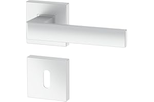 ERGO LINE Poignée de porte d'intérieur ERGO, argentée, pour portes d'intérieur à clé, poignée carrée argentée mate, garnitures de porte, poignée