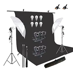 HIFFIN Black Screen Backdrop 6x10 ft with 9 ft Stand - 6x9 ft Photography Backdrop with 2 Pcs Spring Clamps, 1PCs Carry Bag (T Shape Kit C2 C1 B & Triple Holder Kit M2)