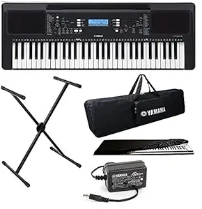 Yamaha PSR-E373 Digital Touch Sensitive Portable 61-Keys Keyboard With Keyboard Stand, Gig Bag, Dust Cover, & Power Adapter.