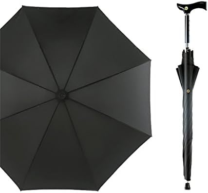 Automatic Open Long-handled Umbrella Windproof Sun Protection Outdoor Strong Reflective Strip Durable Umbrellas Self Defense Skid Climbing Creative Walking Stick Umbrella ( Color : Black )