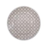 Mikrowelle geeignet Krasilnikoff Kuchenteller Taupe mit weißen Blumen Diagonal