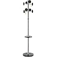 Portemanteau Acier Alba 8 Patères - Base Lestée 5kg, Porte-Parapluies, Noir - 180cm