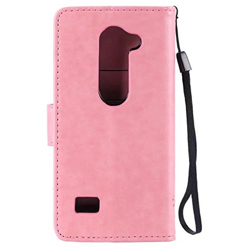 LG LEON LTE / C40 / H340N H320 Hülle Rosa im Retro Wallet Design,Cozy Hut LG LEON LTE / C40 / H340N H320 Hülle Leadertasche Premium Lederhülle Flip Case im Bookstyle Folio Cover Kartenfächer Magnetverschluss und Standfunktion Leder Schale Etui für LG LEON LTE / C40 / H340N H320 (4,5 Zoll) Handytasche Schutzhülle Katzen und Bäume Muster – rosa - 2