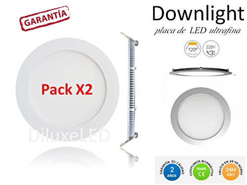 DiluxeLED - Pack X2 Downlight placa de LED REDONDO 12W LUZ NEUTRA,1160Lumen. MEDIDAS: 170mm.LUZ TECHO COCINA SLIM ULTRAFIN