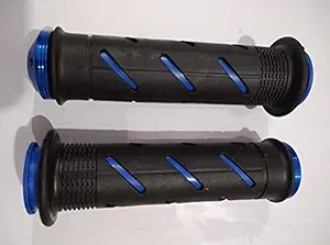 AUTONEST Bike Rubber and Aluminium Handle Grip (Set of 2) (Black And Blue) for Honda Dream Yuga New