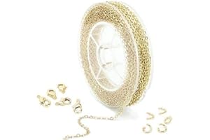 ALEXCRAFT Catena Oro per creazione di Gioielli 10 Metri, Collana placcata in Oro, Catena portacavi, Catena in Metallo con 50 Anelli per Saltare e 20 moschettone, Catena per la creazione di Gioielli