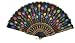 Produktbild Damen Handfächer, bunt bestickter Stoff, Blumenmuster, Schwarz
