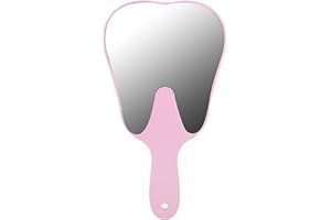 DYKAAE Miroirs Dentaires, Miroir à Main En Forme De Dent Mignon Avec Miroir De Maquillage De Poignée Pour les Décorations De Bureau Dentaire Clinique Orale Salon Barbier(rose)